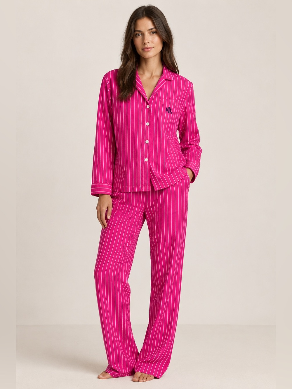 Polo Ralph Lauren Black Label Pink Striped Pajama 2 Piece Set Sleepwear Small